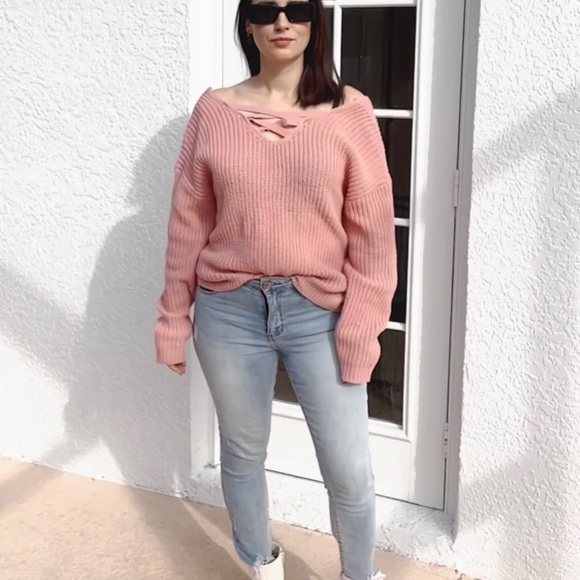 Pink Lily Womens oversized pink mauve knit sweater pullover size medium - Picture 4 of 4